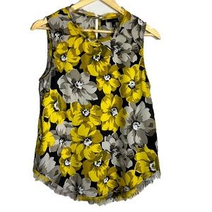 Who What Wear Sleeveless Women’s Floral Blouse Fringed Edges Size Medium